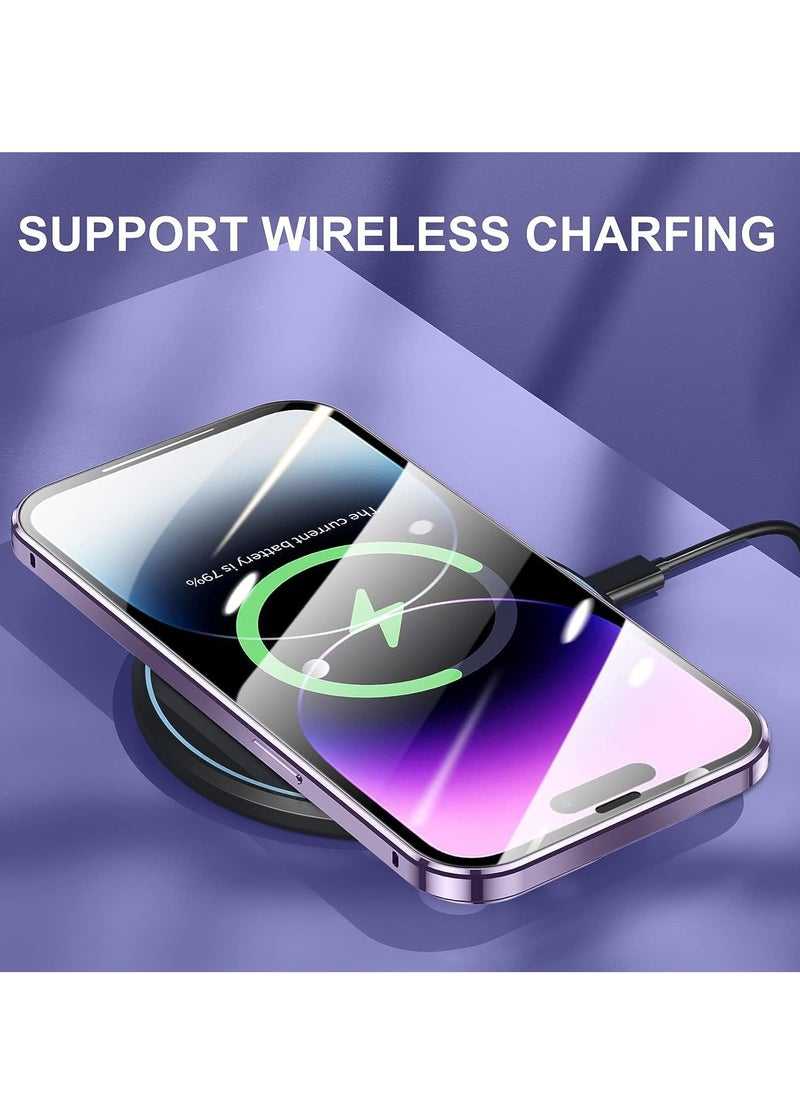 Generic - Anti Peeping Case for iPhone 14 Pro Max, 360 Degree Front and Back Privacy Tempered Glass Cover, Anti SPY Screen, Anti Peep Magnetic Adsorption Metal Bumper for iPhone 14 Pro Max Purple - Image 1