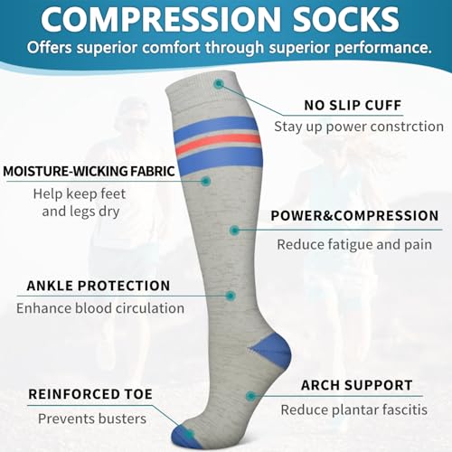 Bluemaple 6 Pack Copper Compression Socks for Women and Men Circulation-Best Support for Medical, Running,Nursing,Athletic - Image 5