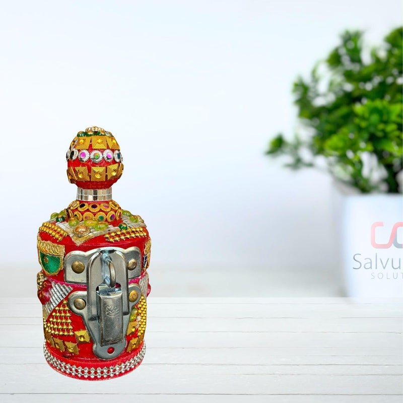 Salvus App SOLUTIONS Salvus APP SOLUTIONS Wooden Sindoor boxSindoor Dibbi Refillable CaseSindoor Dani with Stone Work Lock System For Women Home Utility Red_5x3 INCH  - Image 1