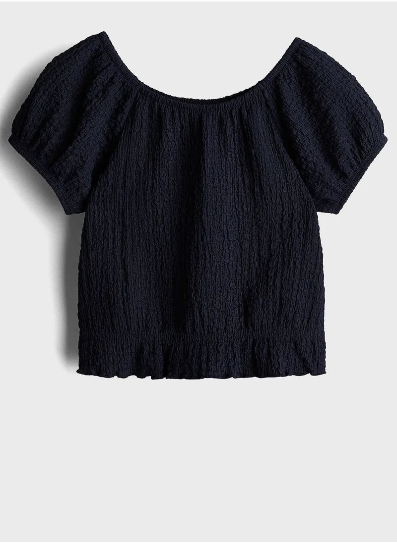 اتش اند ام Puff Sleeve Crinkled Top