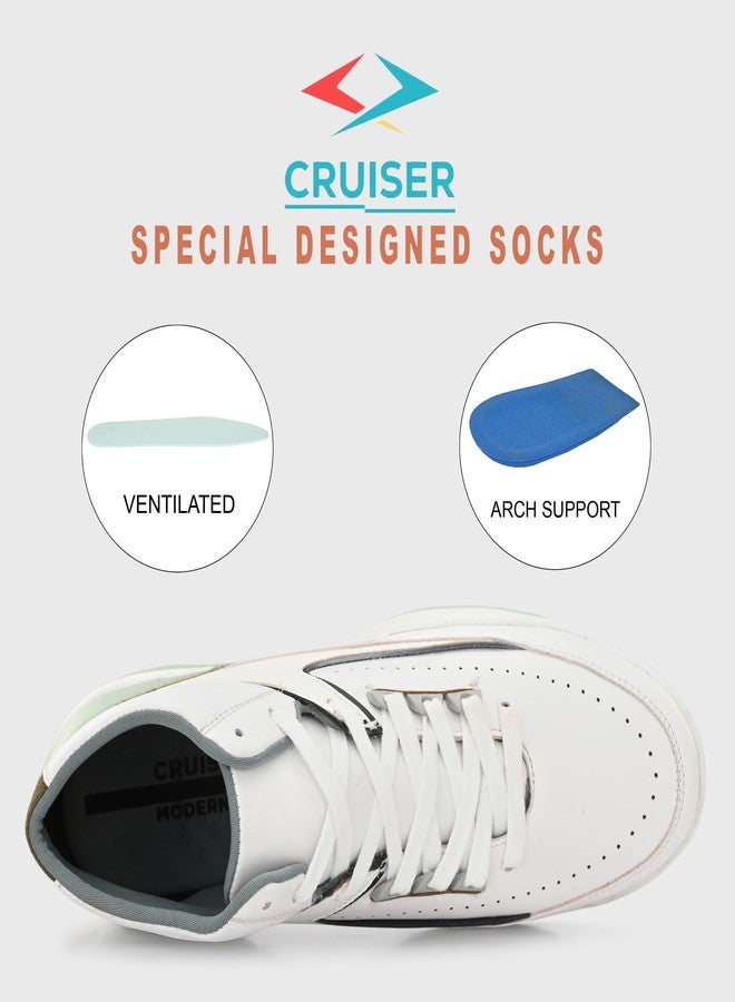 كروزر حذاء رياضي رجالي أبيض برقبة عالية من كروزر | خفيف الوزن ومريح | مثالي للمشي، والتمارين الرياضية، والارتداء اليومي، مقاس 8 بريطاني - Image 3