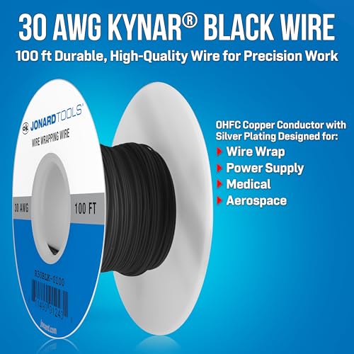 Jonard Tools لفة سلك نحاسي معزول كينار أسود R30BLK-0100 من جونارد أدوات، 30 AWG، طول 100 قدم - Image 2