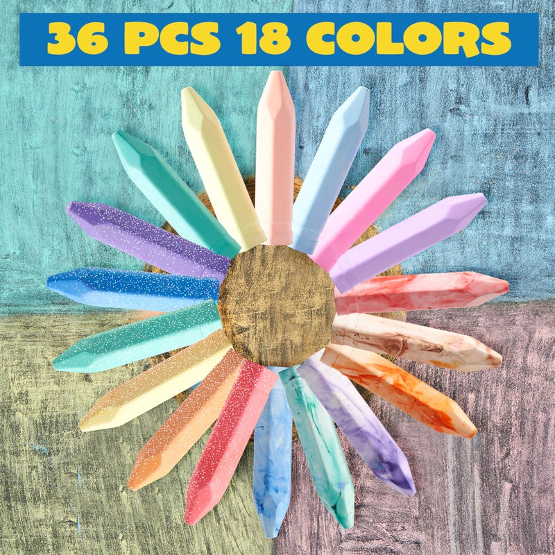 JOYIN 36 PCS Washable Sidewalk Chalks Set in 6 Packs, 18 Colors, Including 12 Tie Dye, 12 Glitter & 12 Neon Color Outdoor Chalks for Painting, Drawing, Gifts for Kids - Image 2