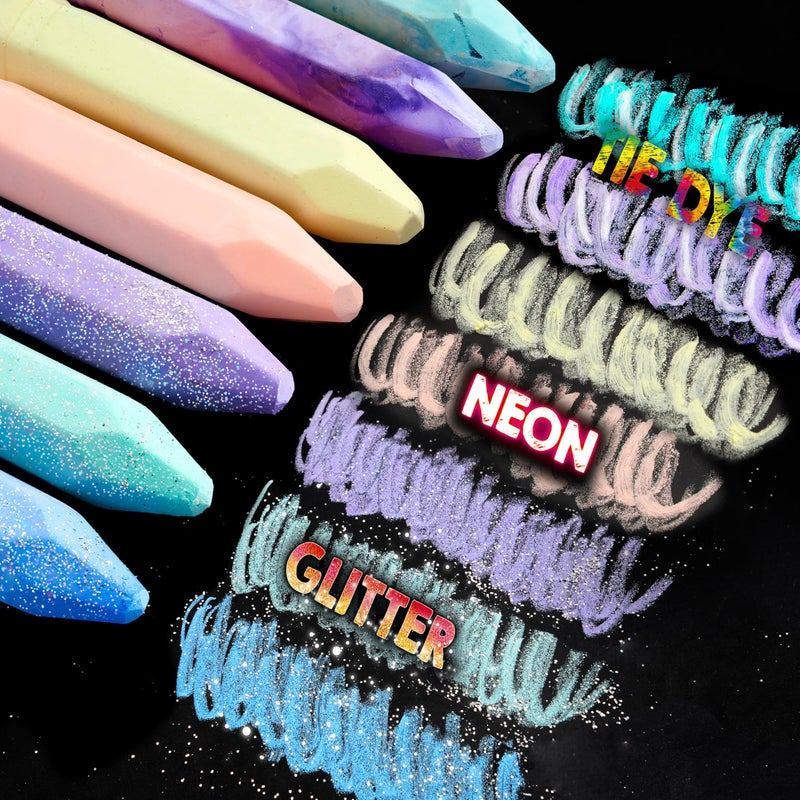 JOYIN 36 PCS Washable Sidewalk Chalks Set in 6 Packs, 18 Colors, Including 12 Tie Dye, 12 Glitter & 12 Neon Color Outdoor Chalks for Painting, Drawing, Gifts for Kids - Image 4