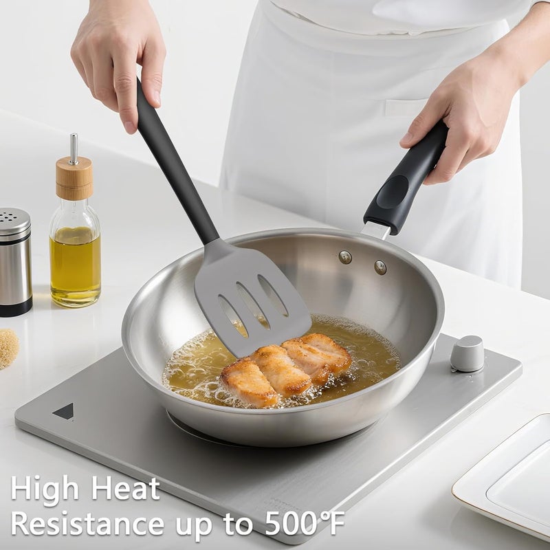 Coukre 3 Pack Silicone Spatula Set, High Heat Resistant, BPA-Free, Fish Spatula, Solid & Slotted Turner for Non-Stick Pans, Flipping Eggs, Pancakes, Fish, Burgers (3, GrayBlack) - Image 4