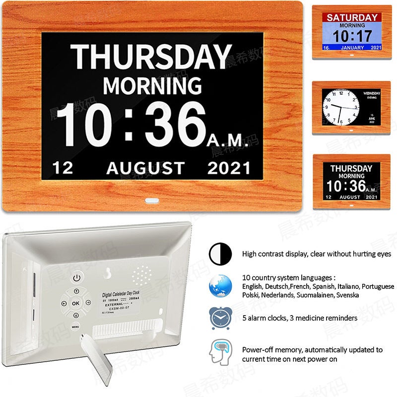 New 7.0 Inch Digital Electronic Clock Alarm Clock Digital Po Frame Large Font Alarm Perpetual Calendar Po Frame Wall Clock - Image 4
