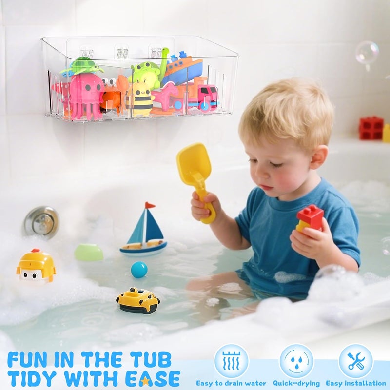 Lysam Bath Toy Storage 2 Packs, Large Bath Toy Holder with 3 Compartment, Quick Dry Bathtub Toy Organizer, Bath Tub Toy Net, Shower Toy Basket & Bin, Bathroom Accessories for Baby,Toddler,Kids（Clear） - Image 4