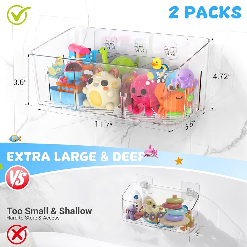 Lysam Bath Toy Storage 2 Packs, Large Bath Toy Holder with 3 Compartment, Quick Dry Bathtub Toy Organizer, Bath Tub Toy Net, Shower Toy Basket & Bin, Bathroom Accessories for Baby,Toddler,Kids（Clear） - Image 3