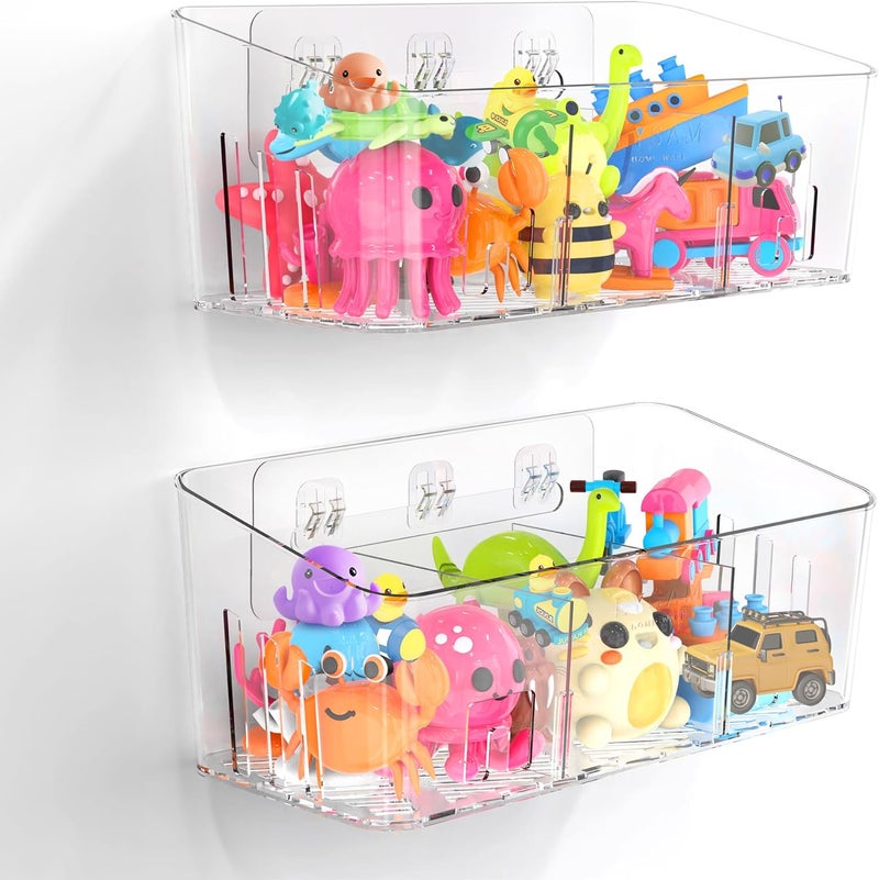 Lysam Bath Toy Storage 2 Packs, Large Bath Toy Holder with 3 Compartment, Quick Dry Bathtub Toy Organizer, Bath Tub Toy Net, Shower Toy Basket & Bin, Bathroom Accessories for Baby,Toddler,Kids（Clear） - Image 1