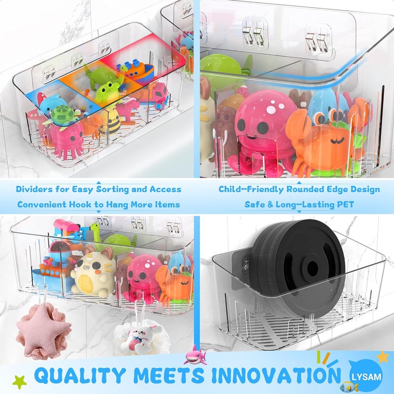 Lysam Bath Toy Storage 2 Packs, Large Bath Toy Holder with 3 Compartment, Quick Dry Bathtub Toy Organizer, Bath Tub Toy Net, Shower Toy Basket & Bin, Bathroom Accessories for Baby,Toddler,Kids（Clear） - Image 5
