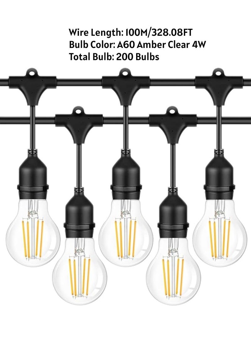 Yuwell Outdoor Waterproof IP65 Led String Lights E27 Holder 100 Meter Bulb Holder Wire With 200 Bulbs 4W A60 Clear With EU Plug Solar Bulb Holder For Ramadan Decoration Lights And Outdoor Decoration Light Hanging Light String Wire Ramadan Light For Commercial Patio Garden & Porch Yard - Image 2
