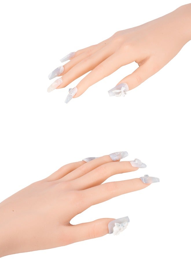 Handmade Fake Nails,Sun&Beam Nails Handmade Press On Nail Coffin Ballerina 3D Accessories Blue Acrylic Fake Tip Design  (Angel Wings) - Image 3