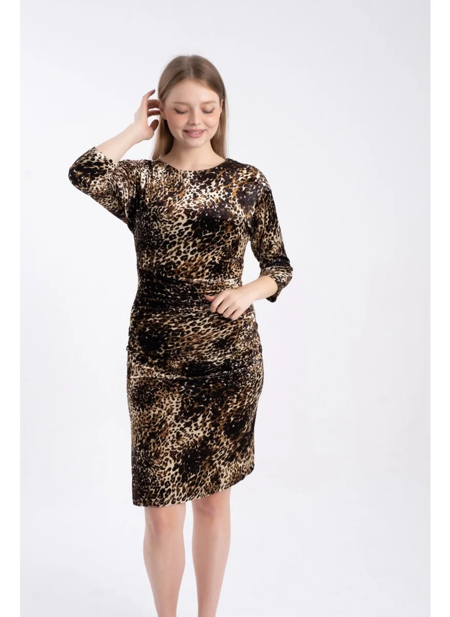 Modatalika Women's Velvet Leopard Print Dress