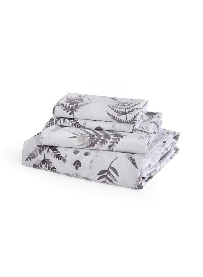 JSD Boho Floral Printed Cotton Sheet Set Full, 300TC Sateen Bed Sheets, White Grey Pattern Beddings Extra Deep Pocket, Soft Breathable - Image 1