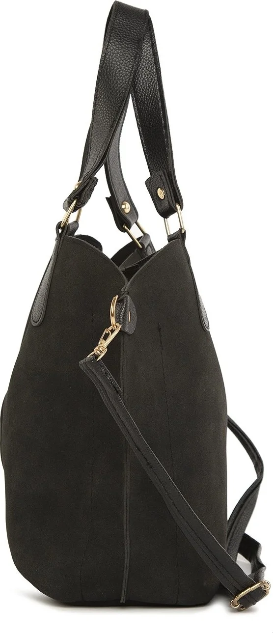 باجموري Black Three-Compartment Nubuck Bag with Snap Detail
