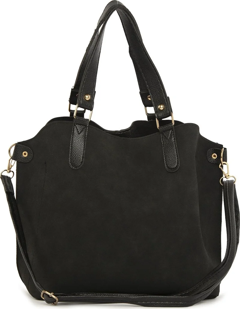 باجموري Black Three-Compartment Nubuck Bag with Snap Detail