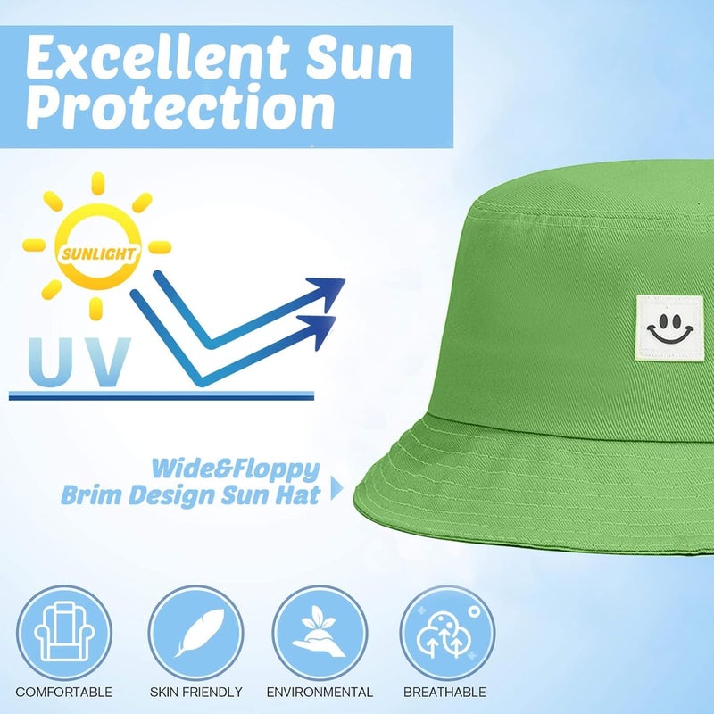 AJG Kids Sun Hat Smile Face Bucket Hat for Girls Boys Summer Sun Protection Cotton Unisex Beach Cap - Image 4