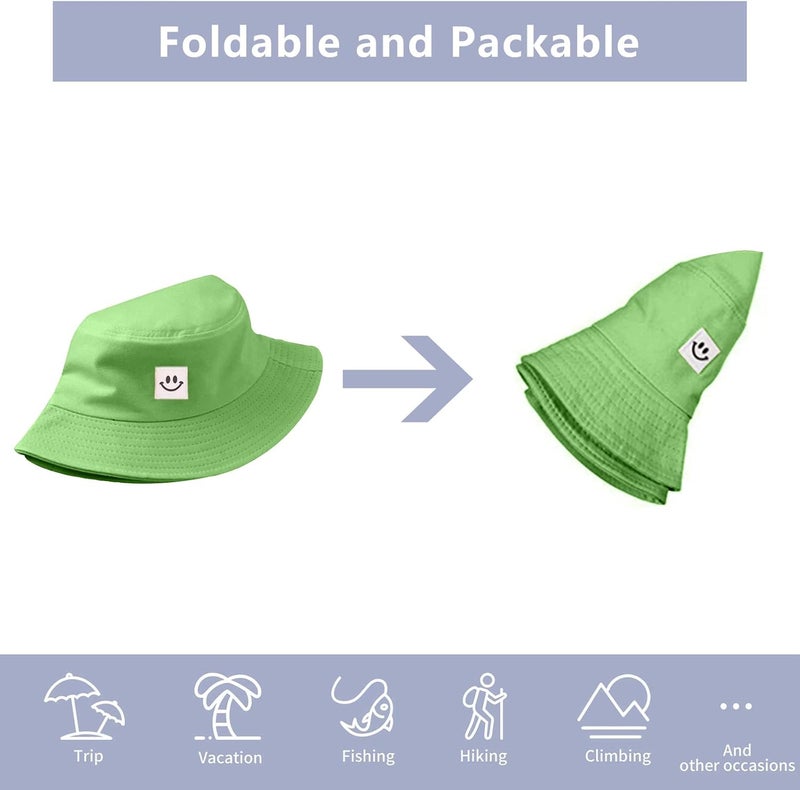 AJG Kids Sun Hat Smile Face Bucket Hat for Girls Boys Summer Sun Protection Cotton Unisex Beach Cap - Image 5