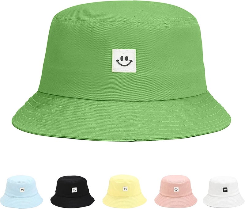 AJG Kids Sun Hat Smile Face Bucket Hat for Girls Boys Summer Sun Protection Cotton Unisex Beach Cap - Image 1