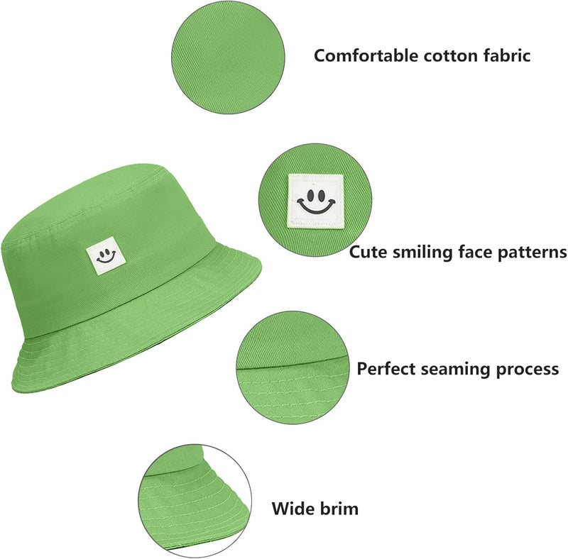 AJG Kids Sun Hat Smile Face Bucket Hat for Girls Boys Summer Sun Protection Cotton Unisex Beach Cap - Image 3