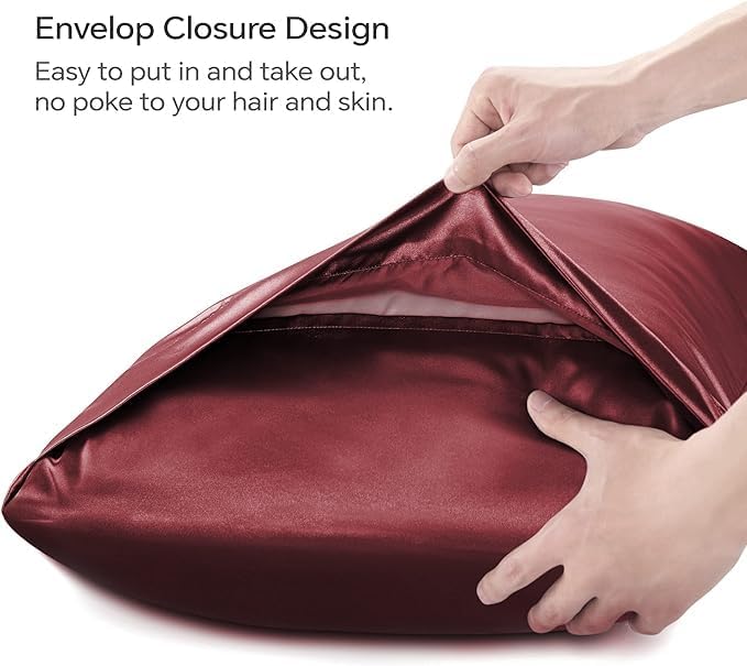 WEXUS WEXUS Luxury Satin Pillow Cover 18x28 Inch - Ultra Soft & Silky Pillowcase for Hair & Skin, Smooth, Breathable, Envelope Closure, Comfortable Sleep 3 PC Multicolor Scrunchies (Wine)  - Image 4