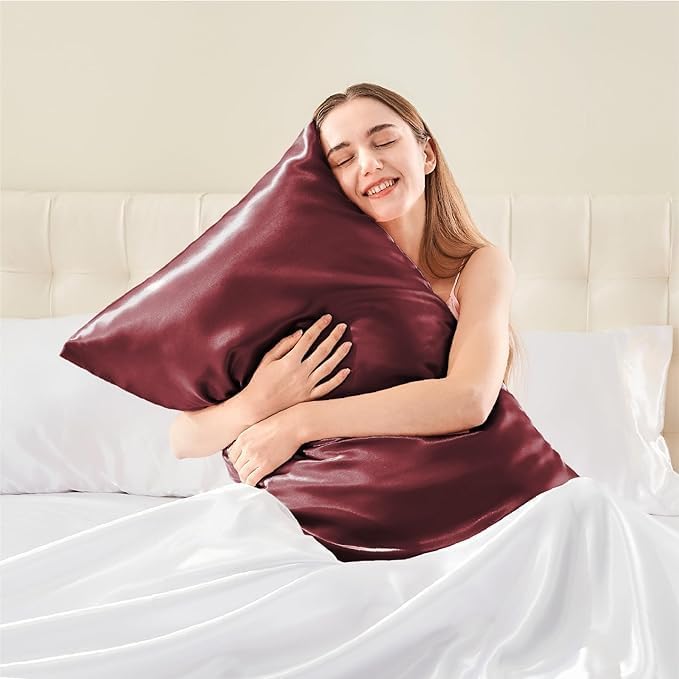 WEXUS WEXUS Luxury Satin Pillow Cover 18x28 Inch - Ultra Soft & Silky Pillowcase for Hair & Skin, Smooth, Breathable, Envelope Closure, Comfortable Sleep 3 PC Multicolor Scrunchies (Wine)  - Image 3