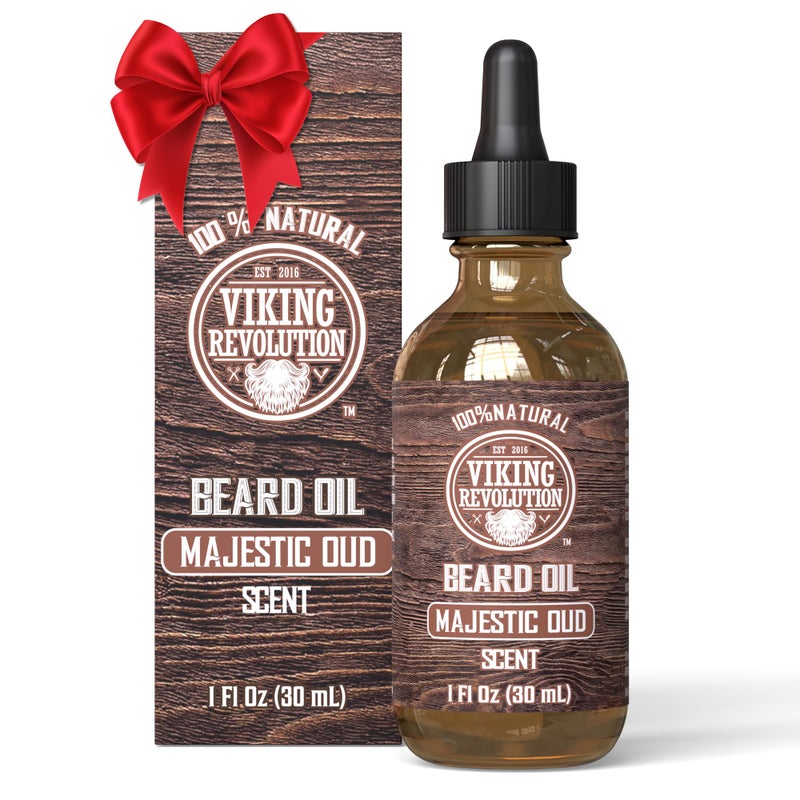 Viking Revolution Majestic Oud Beard Oil for Men - Natural Mens Beard Oil with Argan Oil and Jojoba Oil - Beard Softener, Strengthens and Moisturizes - Beard Conditioner for Men (Majestic Oud,1 Pack) - Image 1