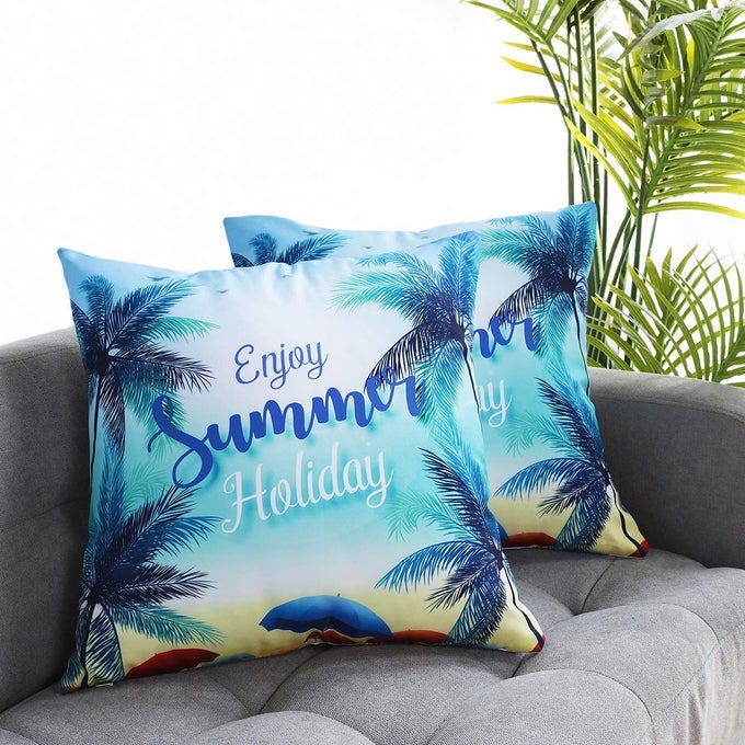 2 PACKS DECORATIVE THROW PILLOW COVER COCONUT TREE HAWAII SUMMER HOLIDAY CUSHION CASE ENJOY THE SUNSHINE TOUCHING COOL MATERIAL COLORFUL BEACH STYLE FOR BED SOFA CAR INDOOROUTDOOR 18X18 INCH