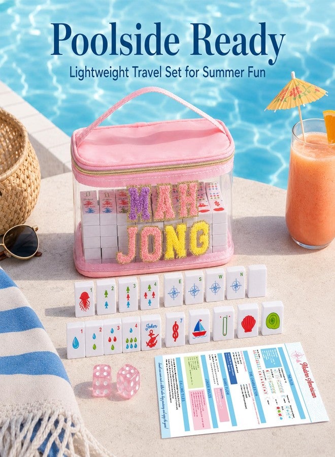 Conderyang 166 White Floating Mahjong Tiles Set 1.2 in Floating Nautical Travel American Mahjong Game Set EVA mahjong Can Be Played in The Water with Carrying Bag for Summer Wedding Rv Traveler Pool Party - Image 2