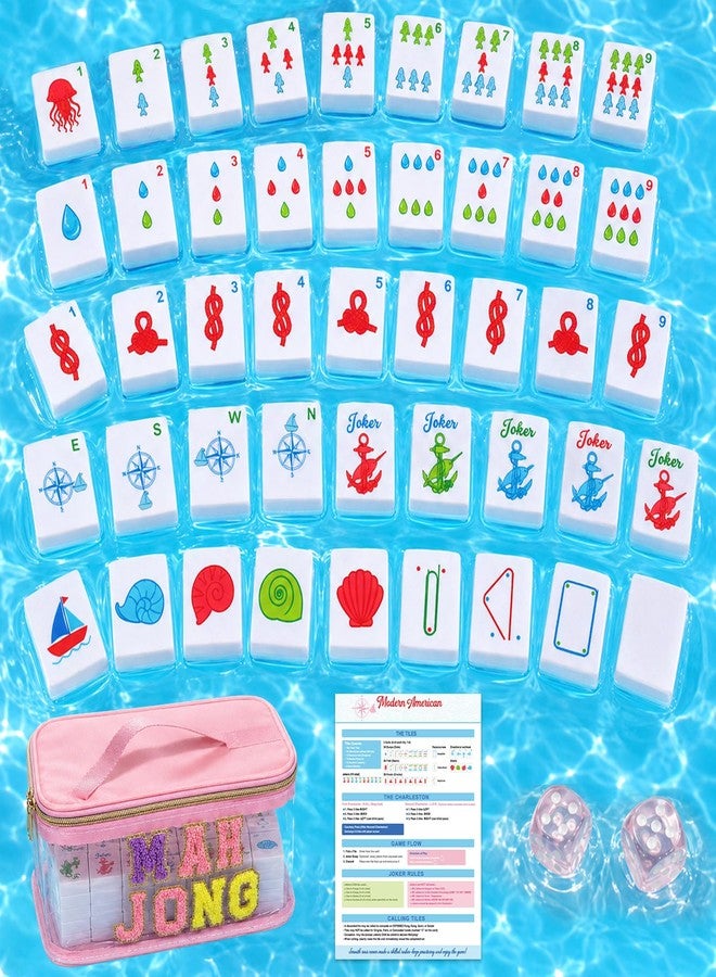 Conderyang 166 White Floating Mahjong Tiles Set 1.2 in Floating Nautical Travel American Mahjong Game Set EVA mahjong Can Be Played in The Water with Carrying Bag for Summer Wedding Rv Traveler Pool Party - Image 1