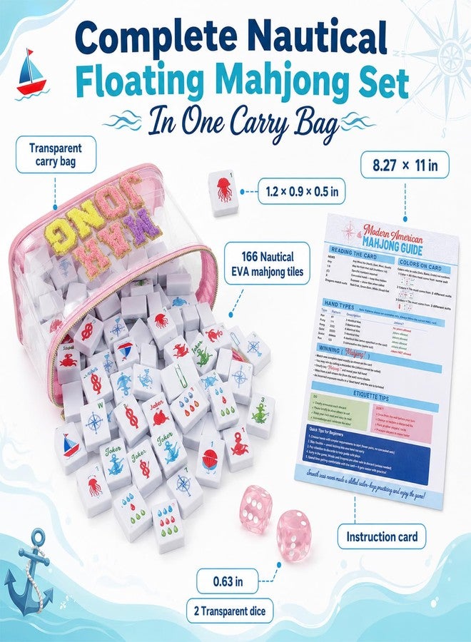 Conderyang 166 White Floating Mahjong Tiles Set 1.2 in Floating Nautical Travel American Mahjong Game Set EVA mahjong Can Be Played in The Water with Carrying Bag for Summer Wedding Rv Traveler Pool Party - Image 3