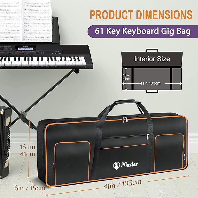 GIG Master حقيبة/غطاء/ظهر للبيانو ولوحة المفاتيح لنوفايشن لانشكي 49 MK 2 مع 49 مفتاح خفيف الوزن مع جيب أمامي باللون الأسود - Image 3