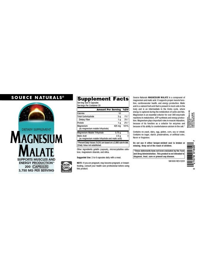 Source Naturals Magnesium Malate - 200 caps - 625 mg - Image 4