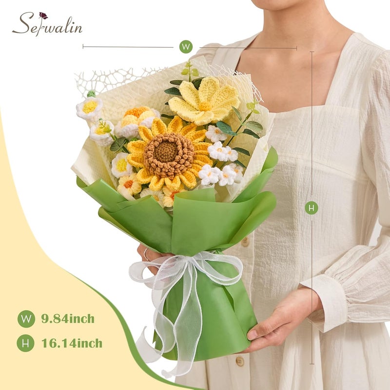 Serwalin Crochet Flower Bouquet, Knitted Flowers, Crochet Sunflower for Lover Teacher Wedding Anniversary Birthday Party Mother's Day Graduation Gifts - Image 5