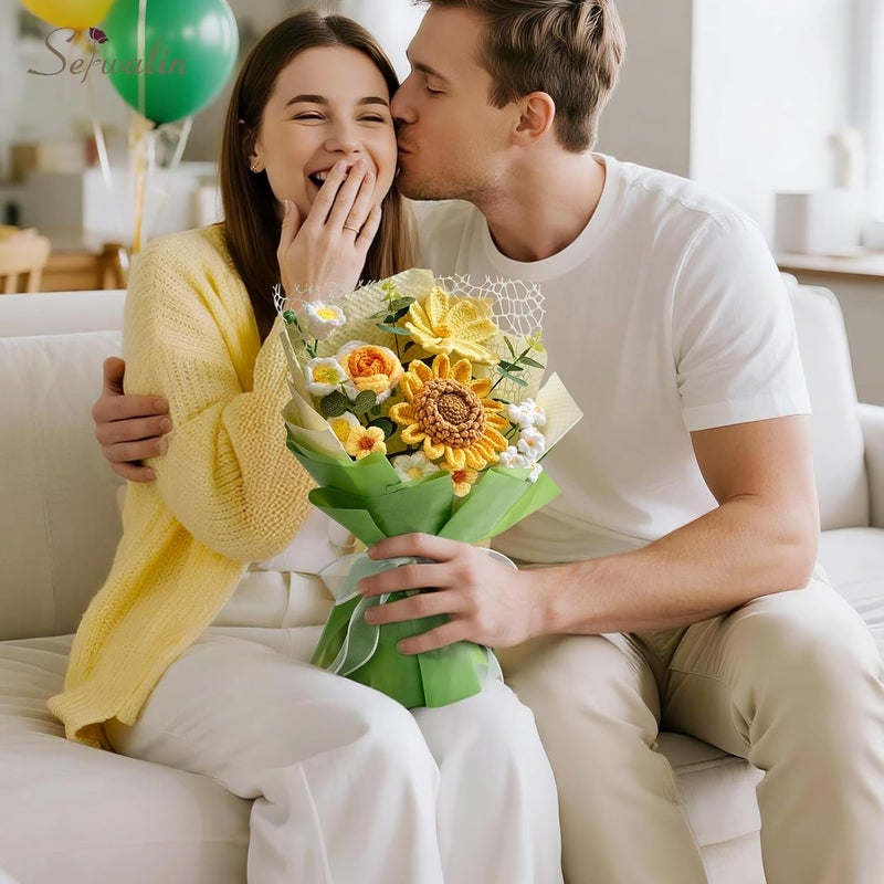 Serwalin Crochet Flower Bouquet, Knitted Flowers, Crochet Sunflower for Lover Teacher Wedding Anniversary Birthday Party Mother's Day Graduation Gifts - Image 2