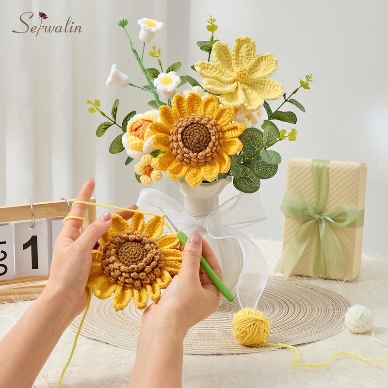 Serwalin Crochet Flower Bouquet, Knitted Flowers, Crochet Sunflower for Lover Teacher Wedding Anniversary Birthday Party Mother's Day Graduation Gifts - Image 4