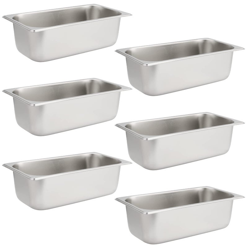 JAPCHET JAPCHET 6 Pack Stainless Steel Steam Pan 13 Size AntiJam Steam Table Pan Hotel Pans 13 Restaurant Buffet Trays for Catering 4 Inch Deep - Image 1