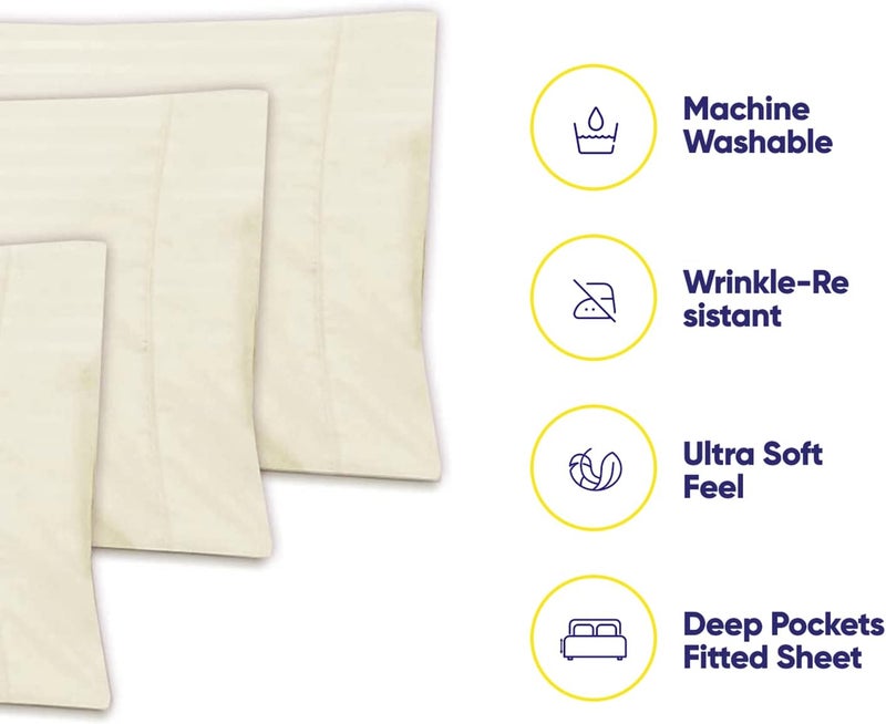 Full Size Bed Sheets - 6 Piece 1500 Supreme Collection Fine Brushed Microfiber Deep Pocket Full Sheet Set Bedding - 2 Extra Pillow Cases, Great Value, Full, Dobby Beige - Image 3