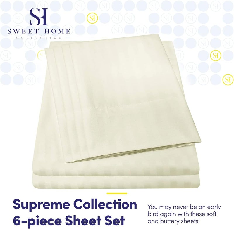 Full Size Bed Sheets - 6 Piece 1500 Supreme Collection Fine Brushed Microfiber Deep Pocket Full Sheet Set Bedding - 2 Extra Pillow Cases, Great Value, Full, Dobby Beige - Image 2
