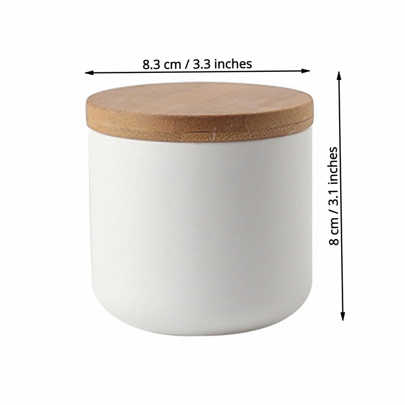 Telotela Pure Color Ceramic Sugar Bowl with Wooden Lid Sugar Dispenser Salt Pepper Storage Jar Pot Sugar Container Seasoning Pot Box Condiment Spice Racks Holder for Home Kitchen Black Small - Image 2