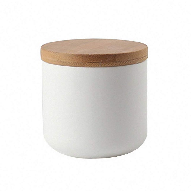 Telotela Pure Color Ceramic Sugar Bowl with Wooden Lid Sugar Dispenser Salt Pepper Storage Jar Pot Sugar Container Seasoning Pot Box Condiment Spice Racks Holder for Home Kitchen Black Small - Image 1