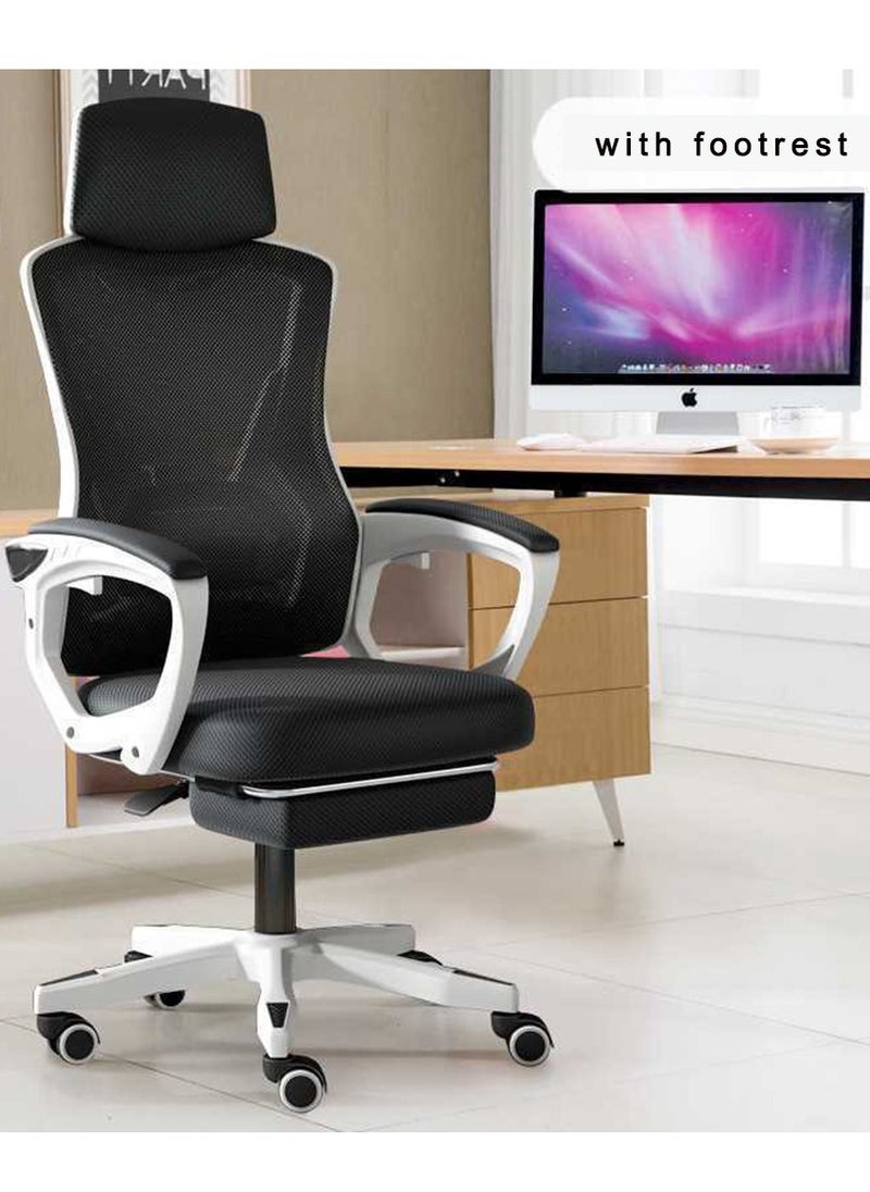 CityRiya-Long Office Chair Computer Desk Chair Ergonomic Gaming Chairs Home Office Desk Chair Mesh Chair Comfortable Game Chairs with Headrest and High Back Mesh Swivel Office Task Chair（z1-white）  - Image 2