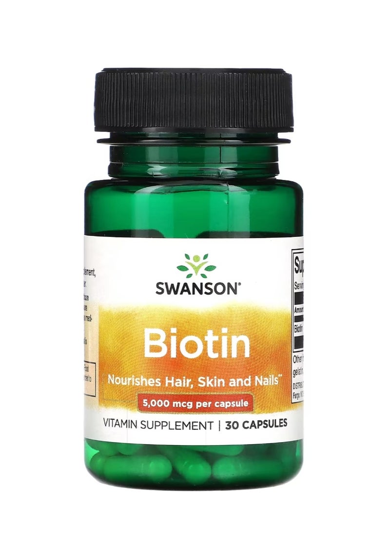 SWANSON Biotin 5000 mcg 30 Capsules - Image 1