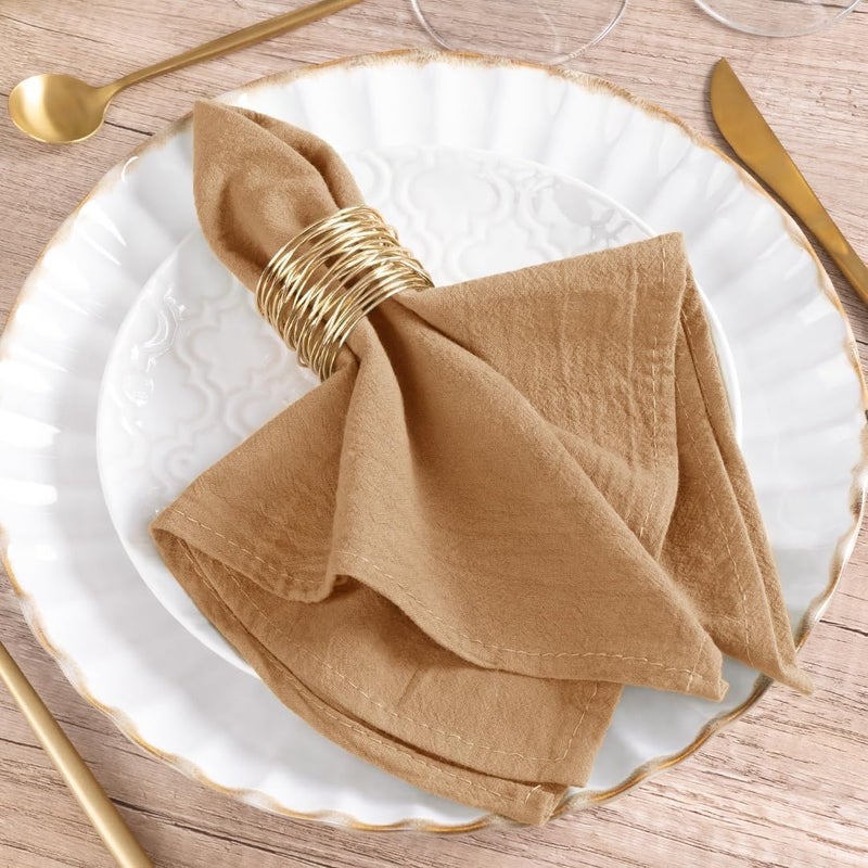 MLMW Caramel Cloth Napkins Set of 8 Rustic Dinner Cotton Napkins Cloth Bulk Washable 1616 for Wedding Party Baby Bridal Shower Birthday Table Decorations - Image 1