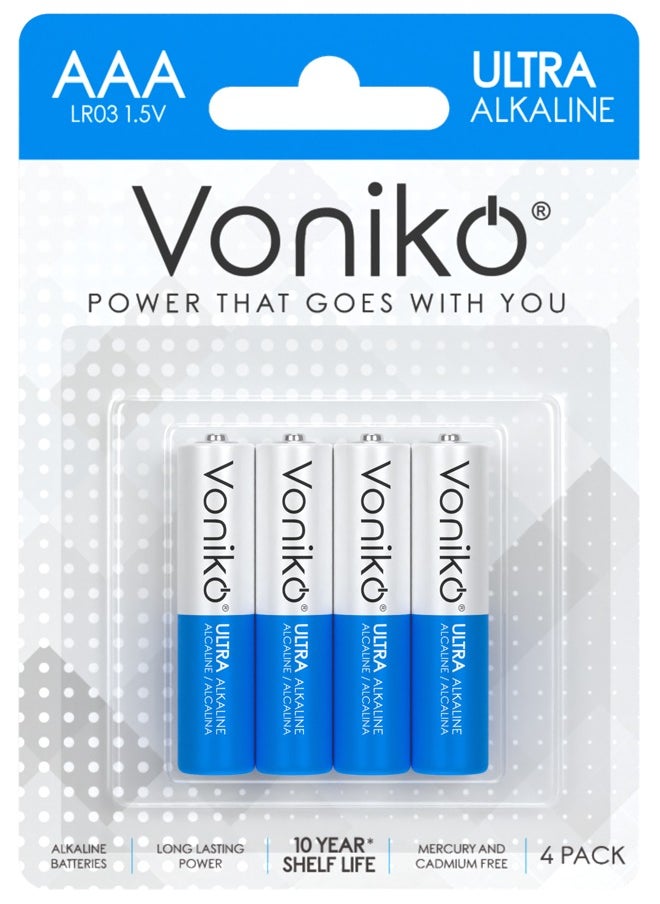 Voniko Ultra Alkaline Premium Grade AAA Batteries 4 PC Pack,  Long Lasting Power, Leakproof 1.5V -  Batteries 10 Year Shelf Life  - Image 1