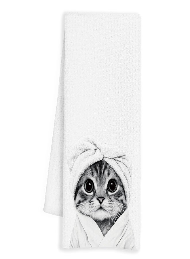 INDAJEDN Funny Cat Hand Towels for Bathroom - Gifts for Cat Lovers, Mom, Lady - Cute Decor, 16x24 Inch - Image 1