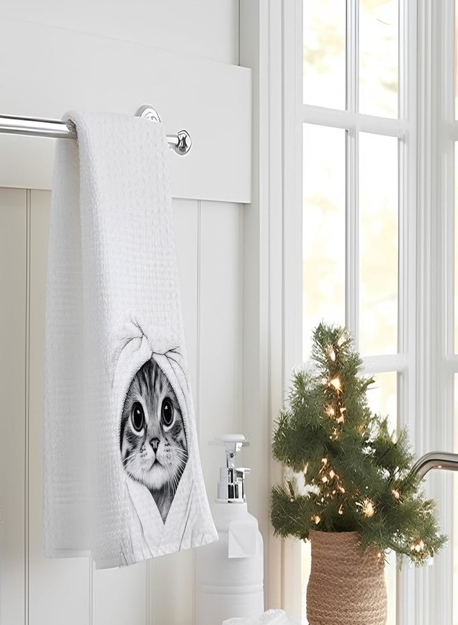 INDAJEDN Funny Cat Hand Towels for Bathroom - Gifts for Cat Lovers, Mom, Lady - Cute Decor, 16x24 Inch - Image 3