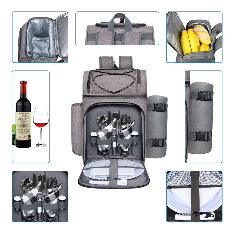 Hap Tim Picnic Basket Backpack for 2 Person with 2 Insulated Cooler Compartment, Wine Holder, Fleece Blanket, Cutlery Set, Gifts Ideals for Wedding, White Elephant, Bridal Showers, Christmas - Image 2