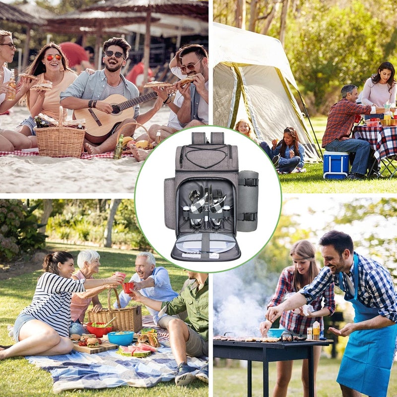 Hap Tim Picnic Basket Backpack for 2 Person with 2 Insulated Cooler Compartment, Wine Holder, Fleece Blanket, Cutlery Set, Gifts Ideals for Wedding, White Elephant, Bridal Showers, Christmas - Image 5