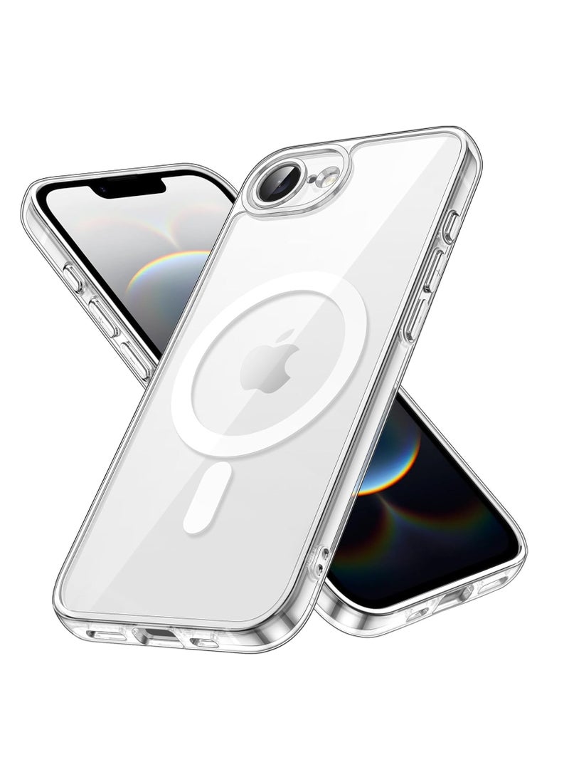 Clear Magnetic iPhone 16E Case, MagSafe Compatible, Shockproof Silicone Frame, Crystal Clear Hard Back Cover (iPhone 16e)
